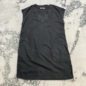 Splendid XS Black Sleeveless V Neck Minimalist Pockets Shift Dress